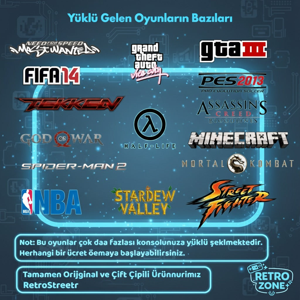 RetroZone™ Taşınabilir Retro Oyun Konsolu 20.000+ Oyun Seçeneğiyle
